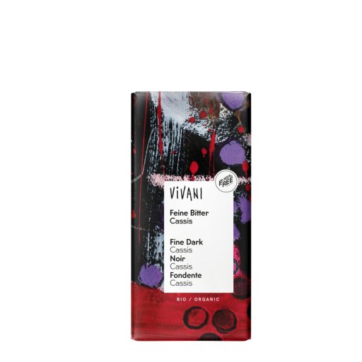 BILDE_4044889001044.jpg Dark chocolate with blackcurrants 60% BIO 100g Vivani - Image 1